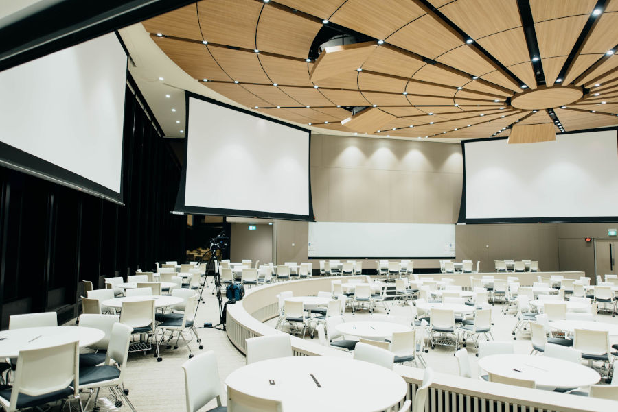 Large conference hall with wooden roof